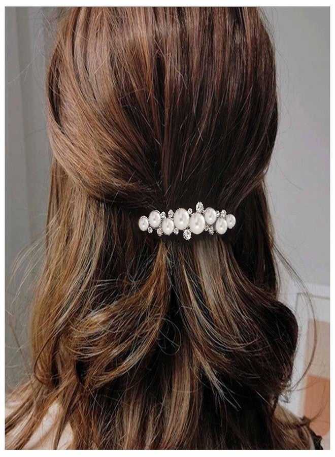 IRCOMULTI Silver Pearl Hair Clip Pearl Crystal Hair Barrette Wedding Rhinestone Hairclip French Crystal Barrettes Decorative Accessories For Women Headdress - Image 1